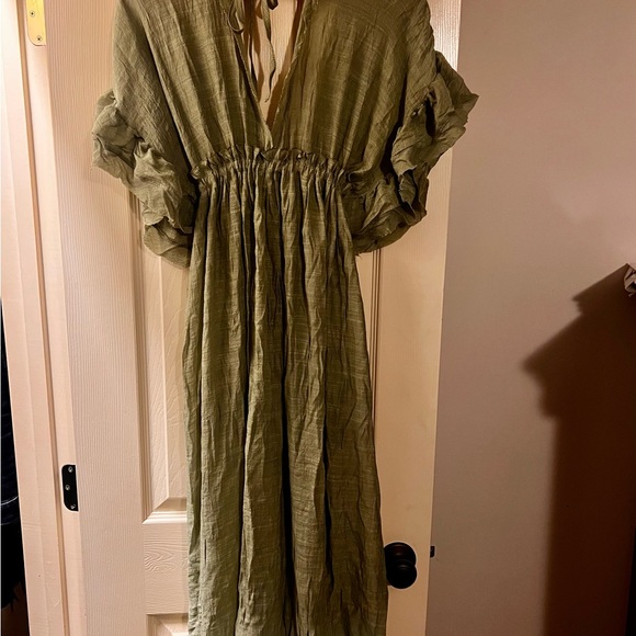 SHEIN Green Flutter Sleeve Plunge Maxi Sundress/Bathing suit cover up - Picture 4 of 6